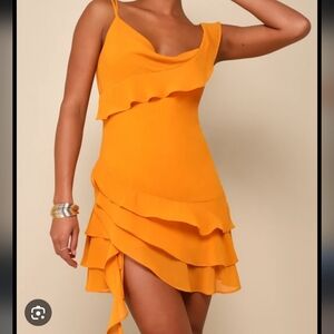 Lulus Alluring Presence Golden Yellow Ruffled Tiered Mini Dress XL Summer